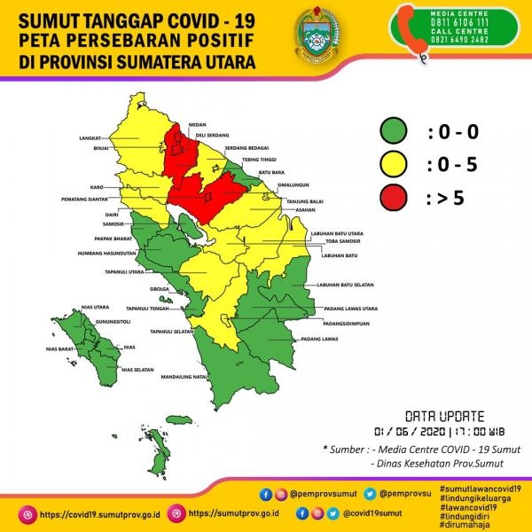 Peta Persebaran Positif di Provinsi Sumatera Utara 1 Juni 2020